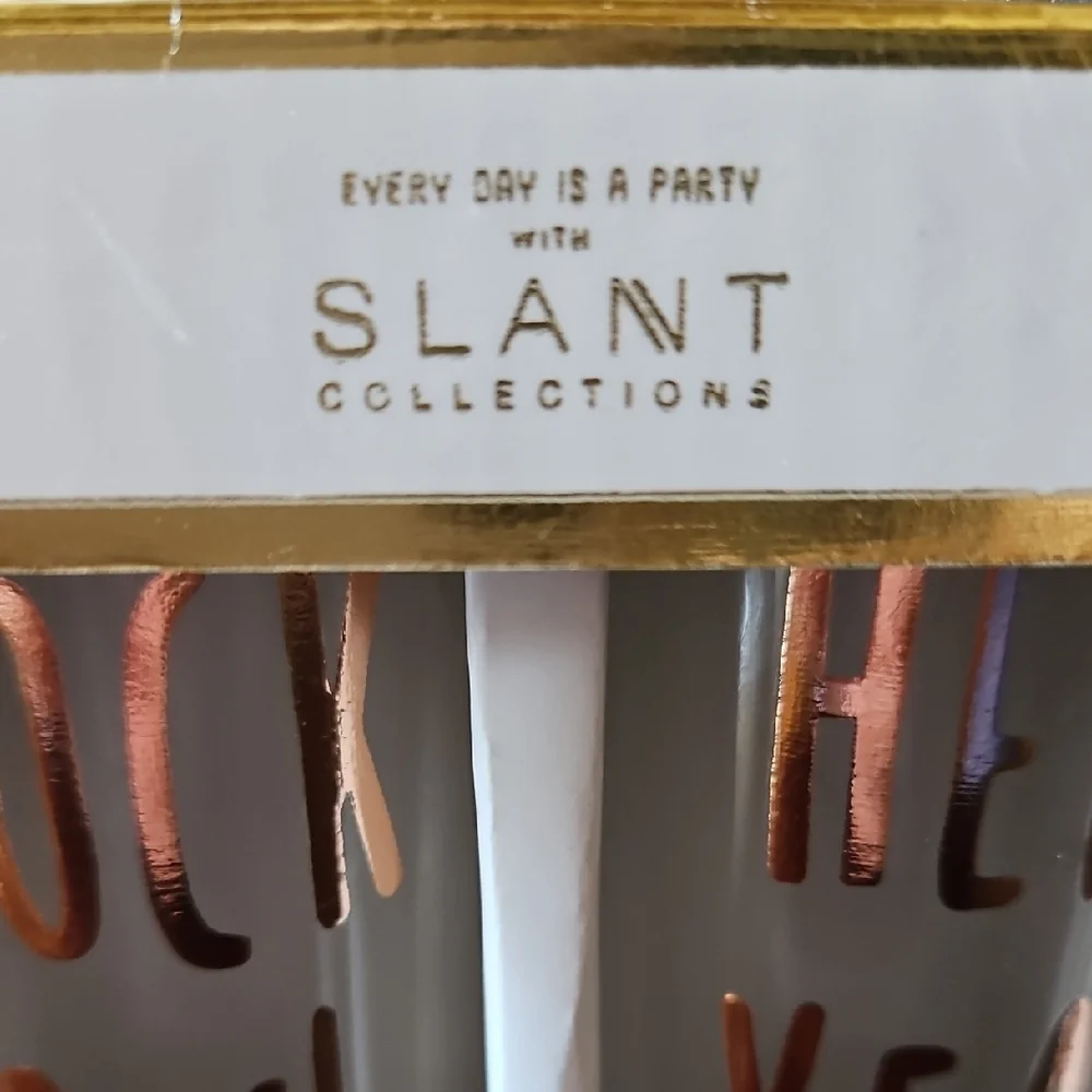 NIB Slant Collections Novelty Party Shot Glasses Set of 4 - Copper Foil Letters